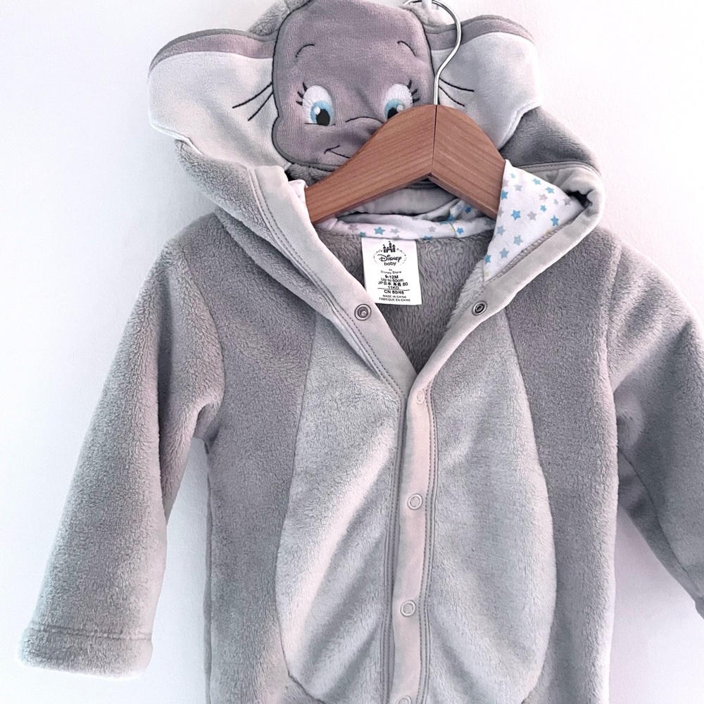 NEW Dumbo Disney Baby Jumpsuit Snowsuit, Dumbo Ears Face Hood, Super Soft Plush - Picture 3 of 16